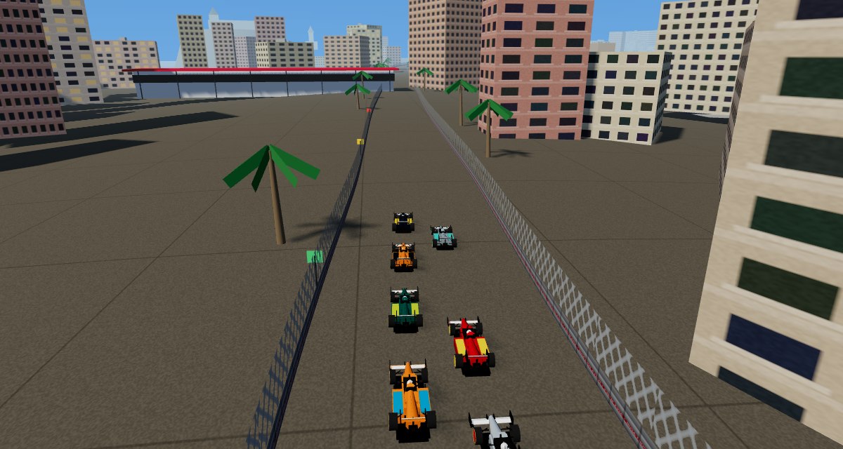 Port Azur 3D formula yaris oyunu - havadan grid ve sokak pisti goruntusu